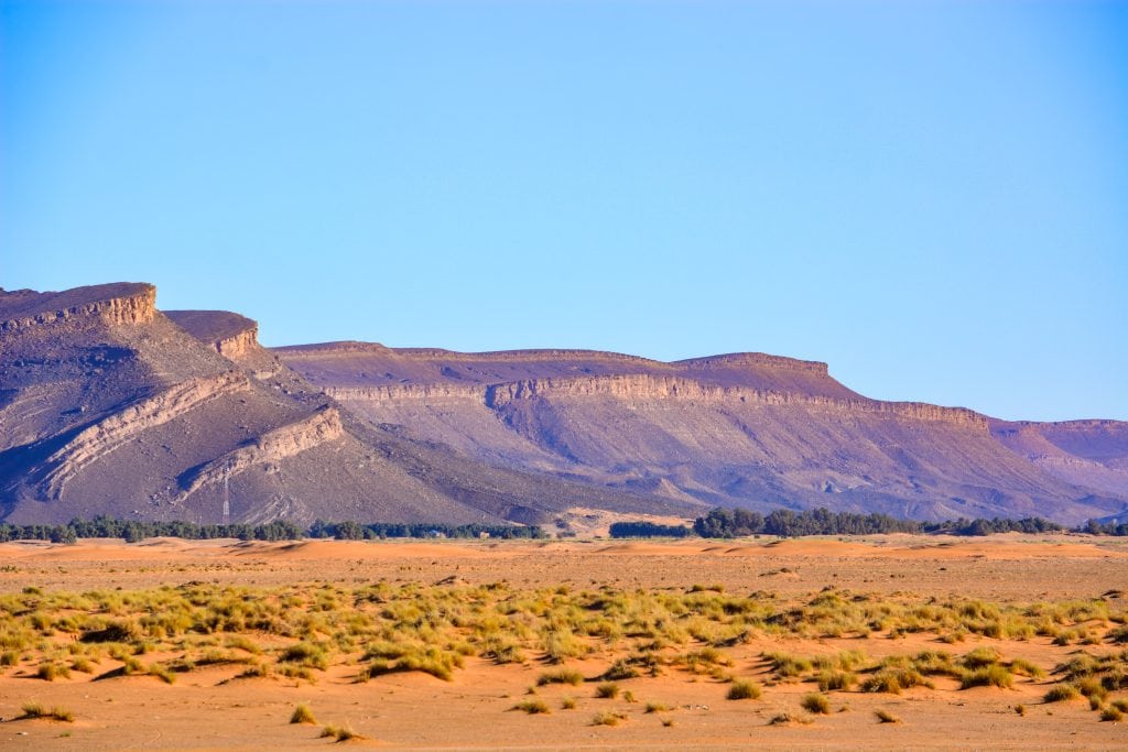 Atardecer en el palmeral del Valle del Draa camino al desierto de Zagora
